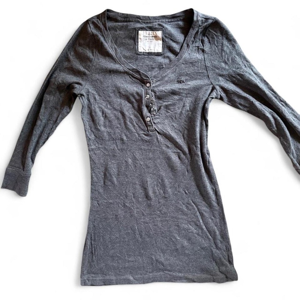 Vintage Y2K Abercrombie & Fitch Gray Sequin Henley Top M Fairy Grunge